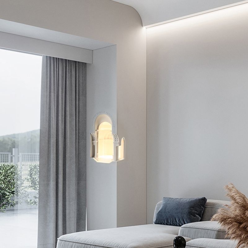 Geometric Wall Light Fixture Modern Stone 1 Light Wall Sconce in White