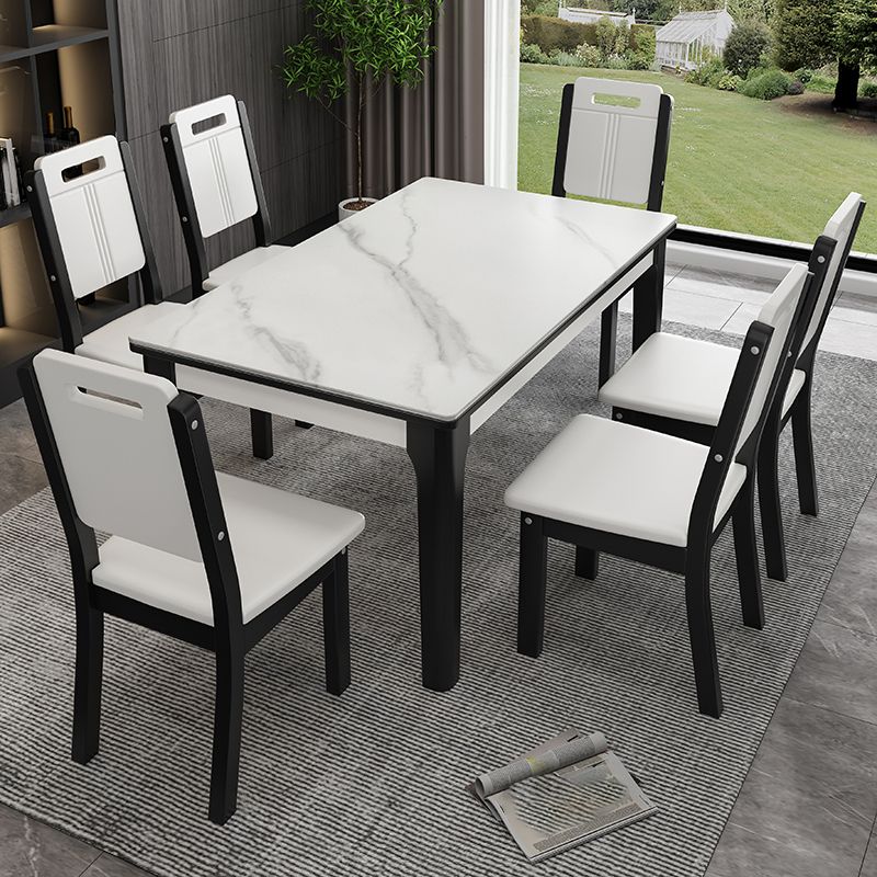Rechthoekige eettafel uit het midden van de eeuw Vaste tafel van witte gesinterde steen