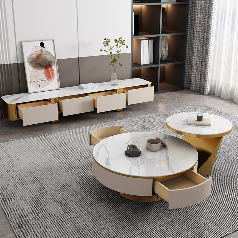 Modern Marble Drum Coffee Table Round Cocktail Table in white