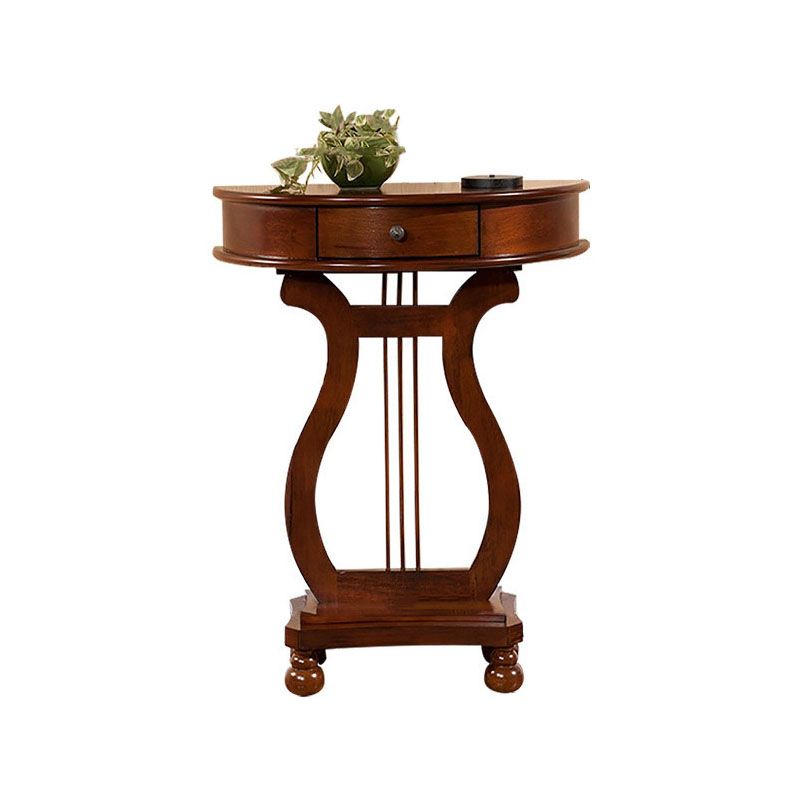 Mid-Century Modern Birch Console Sofa Table Half Moon End Table with Drawer for Hall