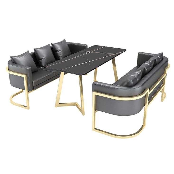 Industrial Style Sintered Stone Dinner Room Kitchen Table Black Table with Gold Frame