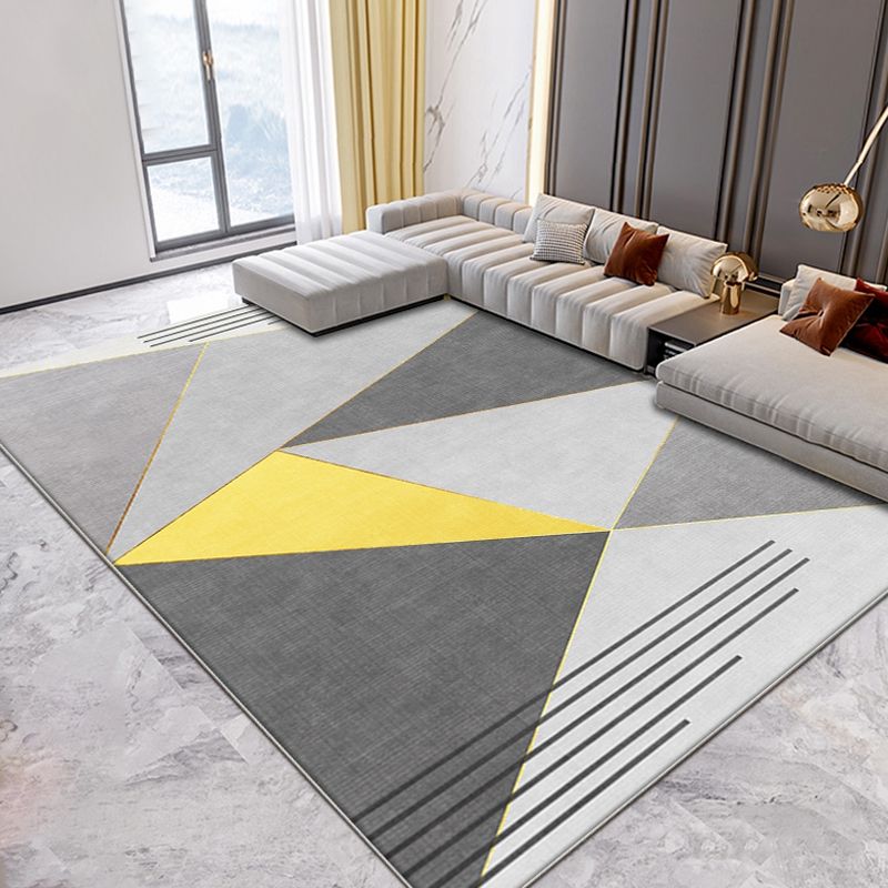 Novelty Geometric Pattern Rug Yellow and Grey Modern Rug Polyester Washable Pet Friendly Anti-Slip Carpet for Living Room