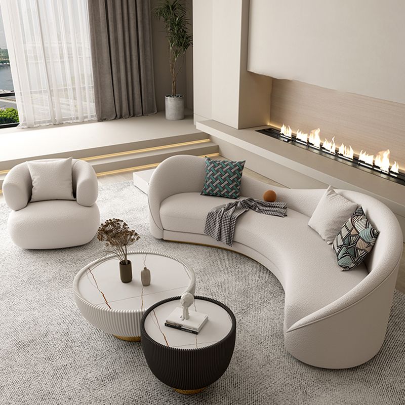 Northern European Curved Sofa 31.5" High Wool Settee in Beige