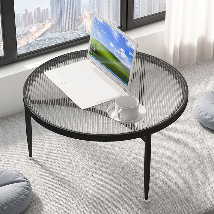 Iron 3 Legs Rectangle Cocktail Table Round Glass Top Coffee Table