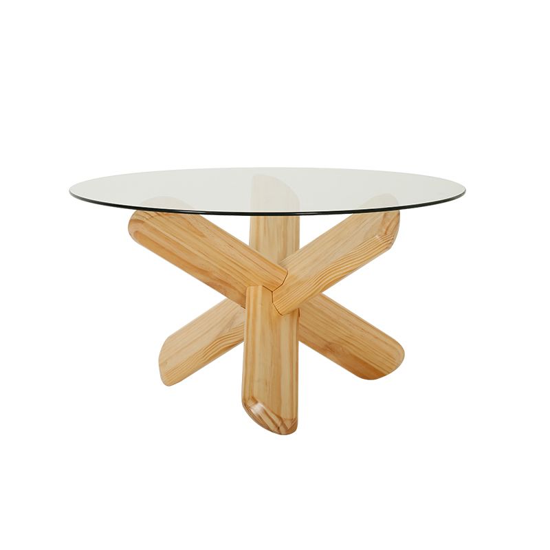 Modern Round Glass Coffee Table 17.7" H Cross Legs Cocktail Table