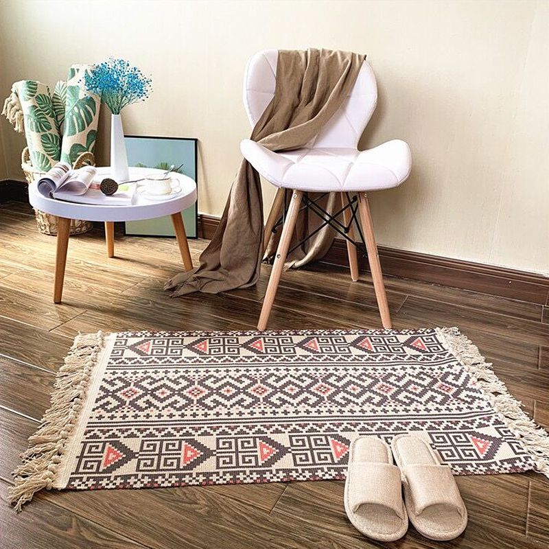 Unique Tribal Pattern Rug Multicolor Southwestern Rug Cotton Washable Non-Slip Pet Friendly Carpet for Living Room