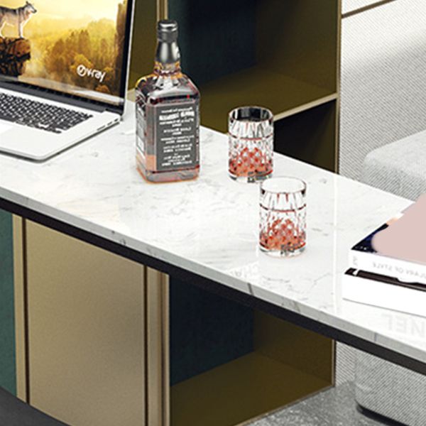 Modern Rectangle Pub Table Set 1/4 Pieces Marble Top Bar Table with Metal Stools