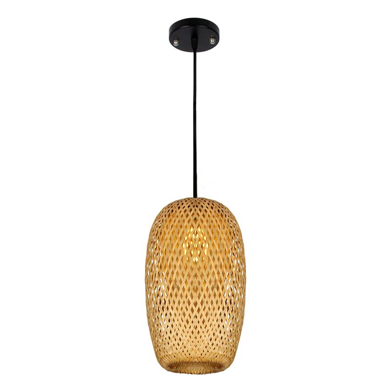 Asien 1/3-Bulb-Suspension Licht Beige gemischte Form/Ellipse/Tröpfchenhängeanhänger mit Bambusschatten, 10 "/12"/14 "Breite