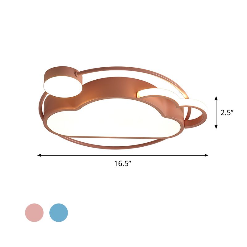 Iron Sun and Cloud Flushmount Lighting Cartoon LED Ceiling Mount Light in Pink/Blue for Child Room