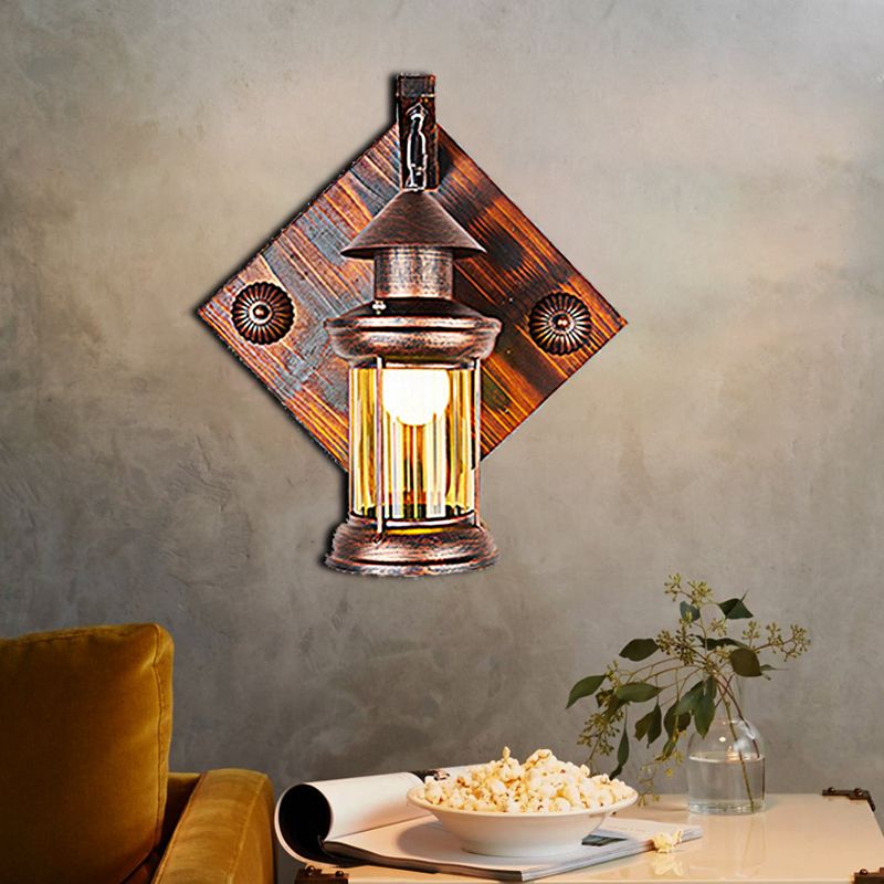 Brass One Light Sconce Light Coastal Clear Glass Rectangle/Square Wall Lighting Fixture for Dining Room