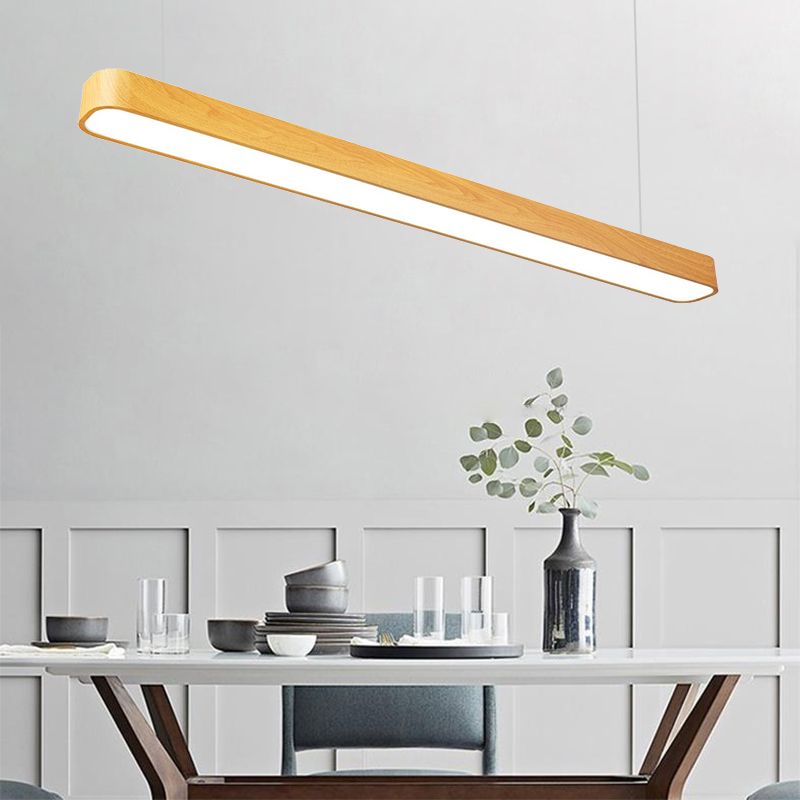 Elongated Oval Hanging Lighting Modern Led 4"/8"/12" Wide Wood Deep Grain/Light Grain Ceiling Pendant Light in White/Warm/Natural Light
