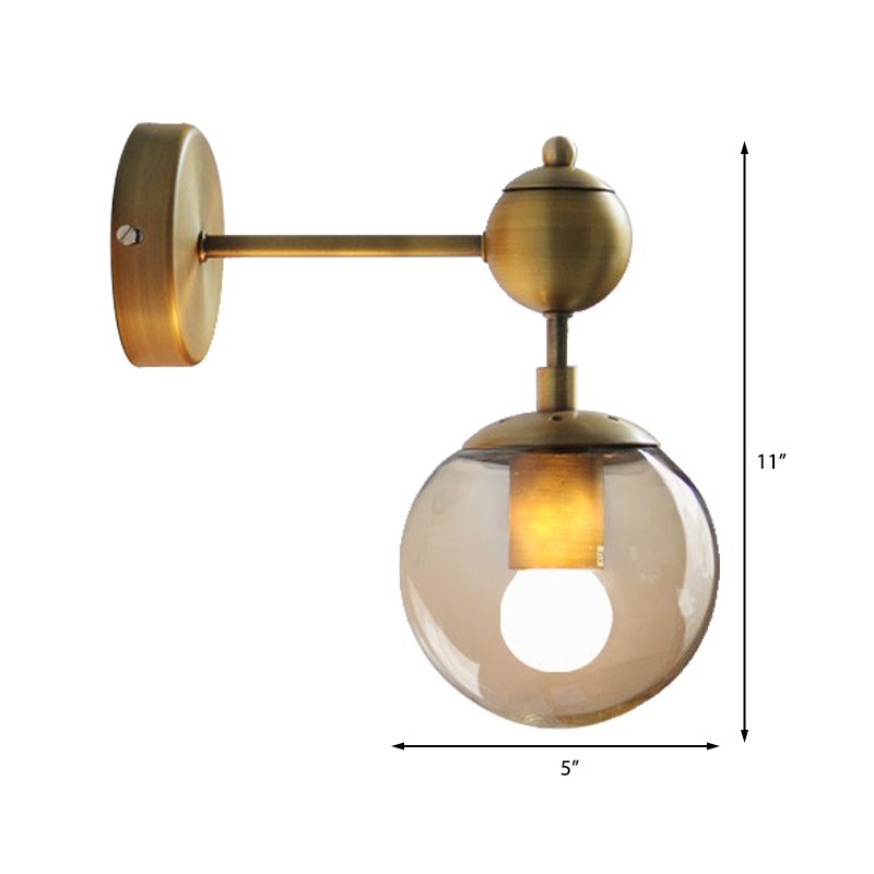 1/2-Head Global Wall Mount Light with Amber Glass Shade Modernist Wall Sconce Lighting in Gold for Bedroom