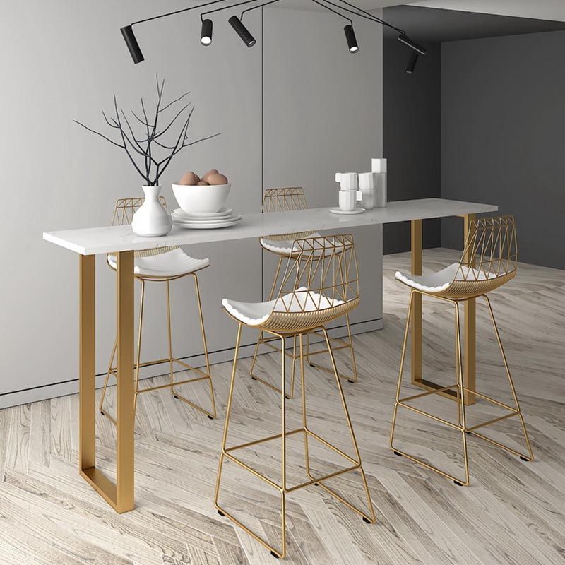 Glam Style Rectangle Stone Bar Table 42-inch Height Gold Sled Pedestal Bistro Table
