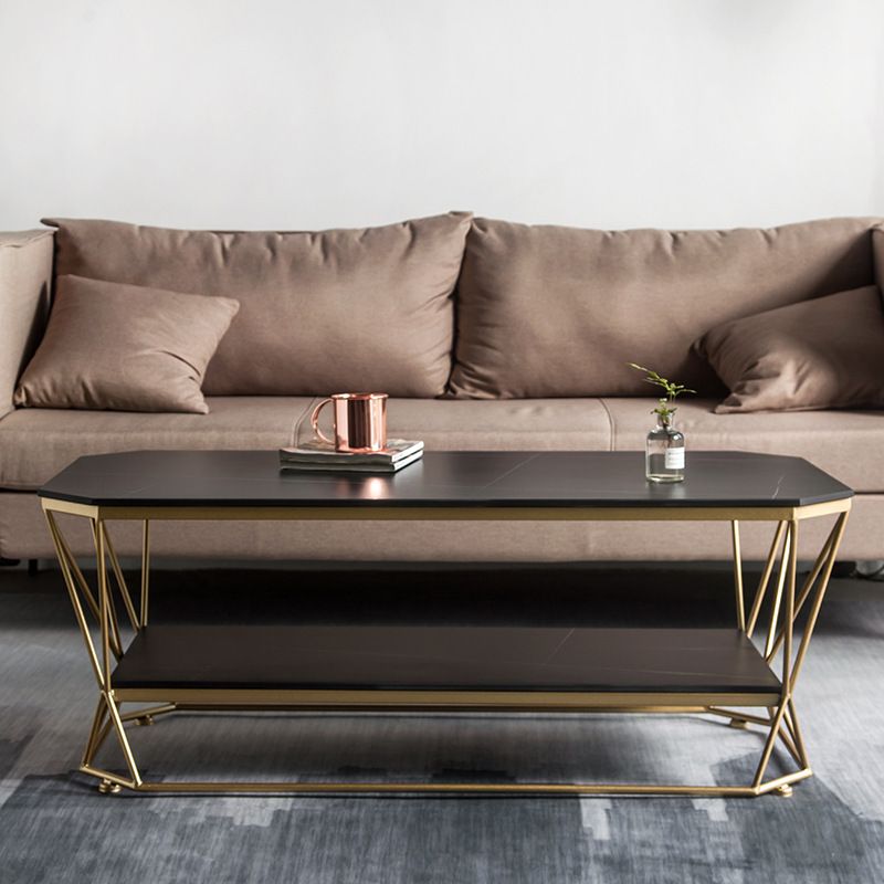 Glam Slate Coffee Table Gold Frame Coffee or End Table, 17.71" Tall