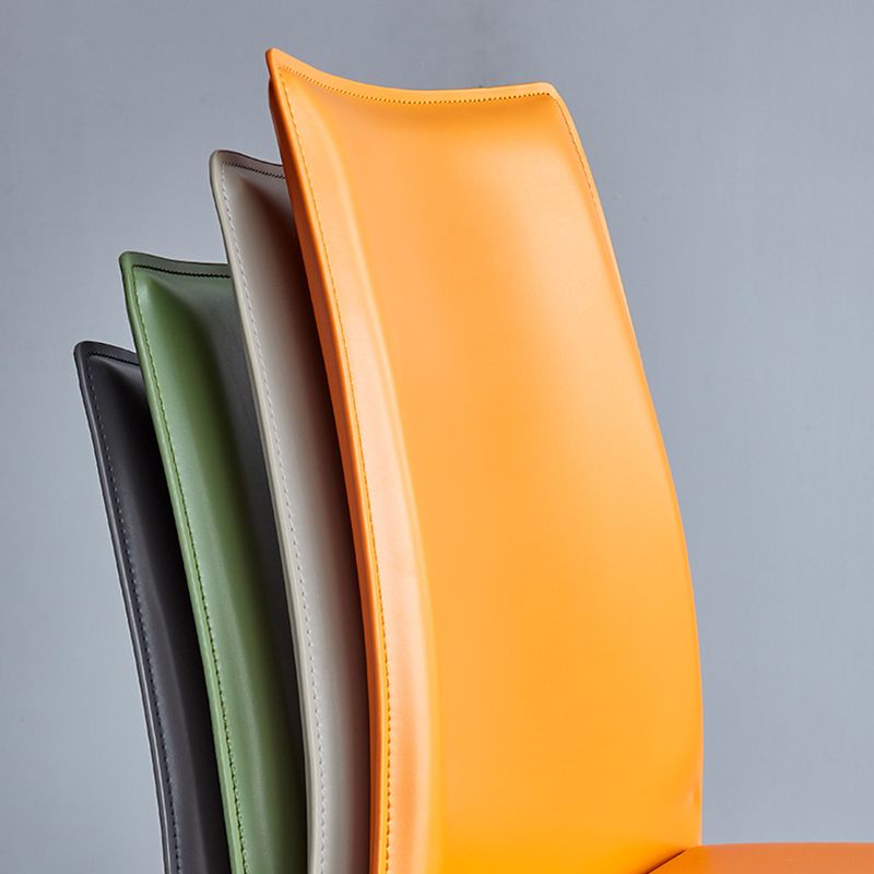 Scandinavian Style Solid Back Dining Chairs Leather Dining Armless Side Chairs