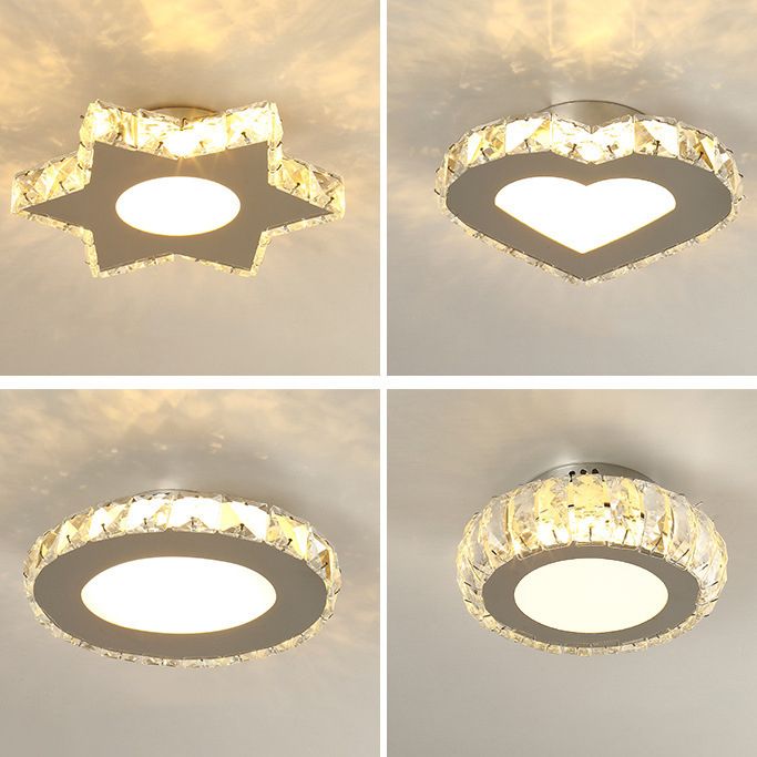 Silver Shaded Semi Flush Mount Lighting Modern LED Crystal Ceiling Light Fixture