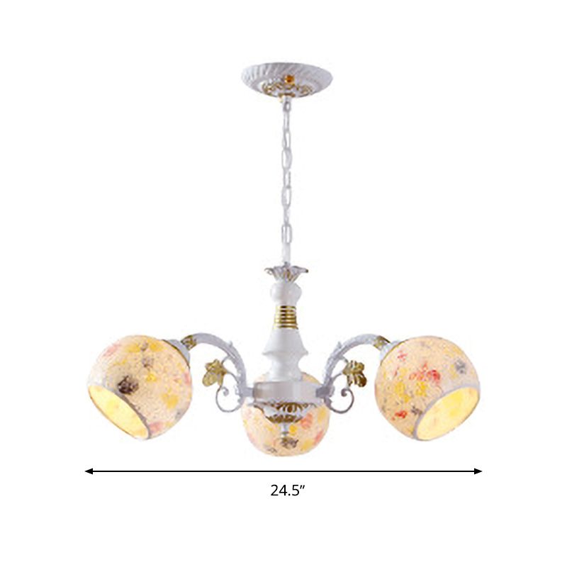 Lampe de lustre sphérique méditerranéenne 5/6/8 Lumières vitrail de luminaire suspendu en blanc