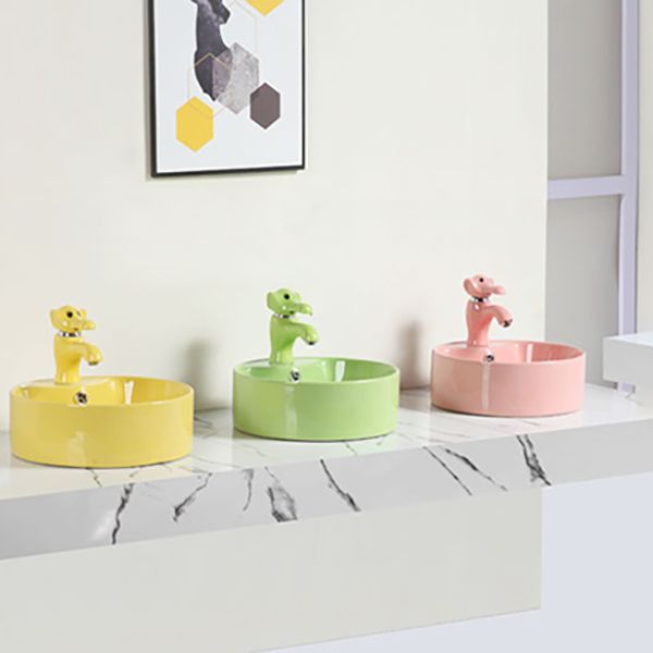 Contemporary Bathroom Sink Pop-Up Drain Porcelain Round Vessel Bathroom Sink