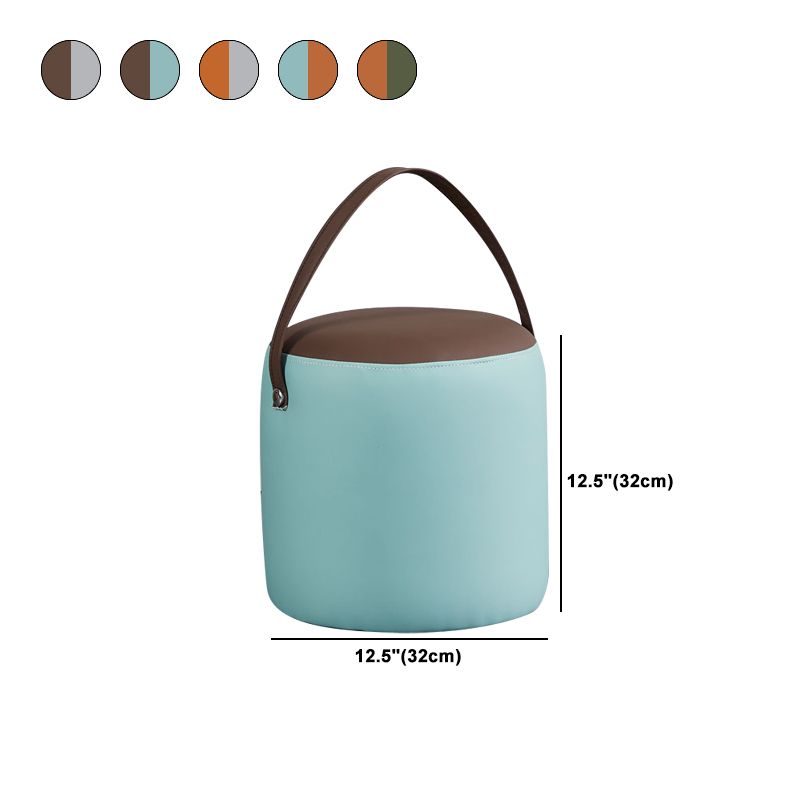 Creative Round Footstool Ottoman Patchwork Color Block Leather Ottoman