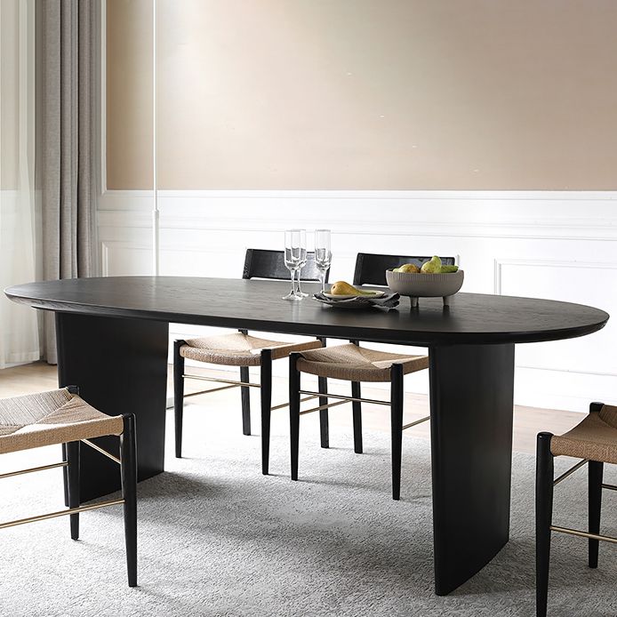 Solid Wood Contemporary Oval Dining Table Black Wood Top Table for Dining Room
