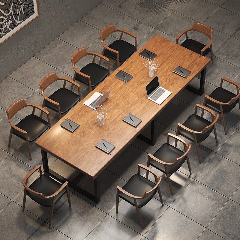 Natural Solid Wood Dining Collection Trestle Base Industrial Dining Table without Chair