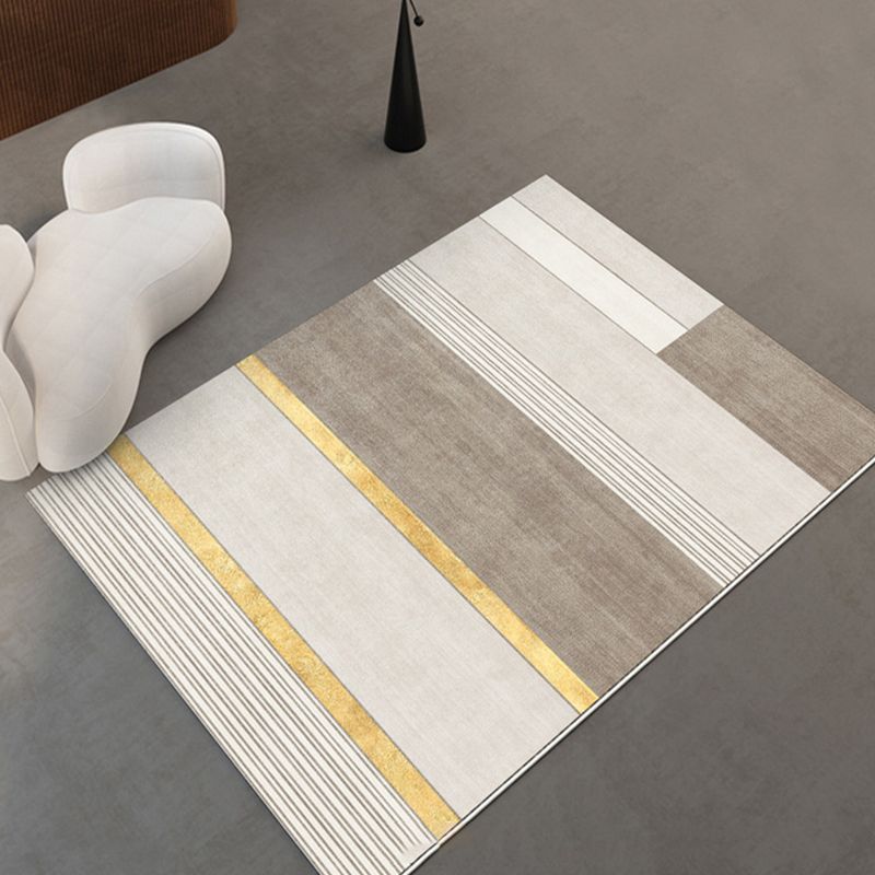 Modern Striped Rug Polyester Beige Rug Washable Rug for Home Decor