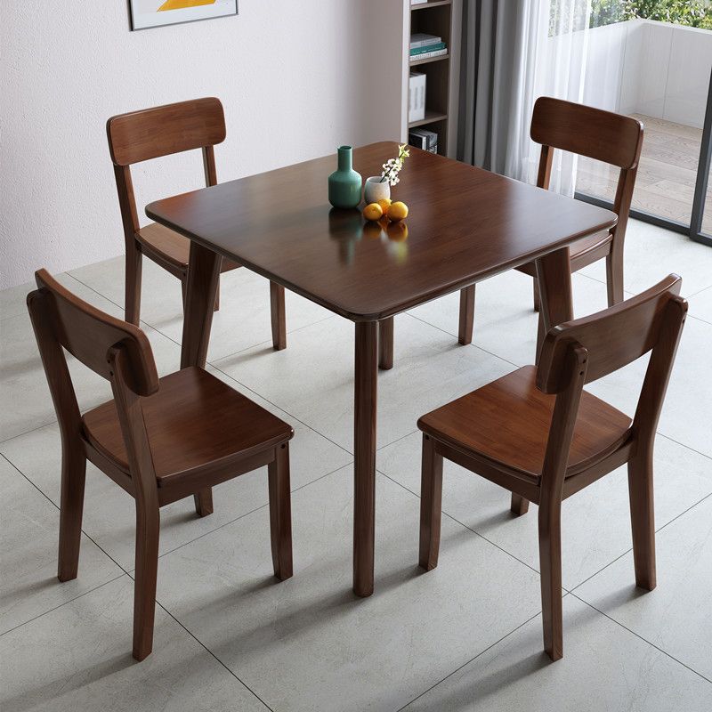 Square 4 Legs Industrial Dining Table Wood Color Fixed Table of Solid Wood