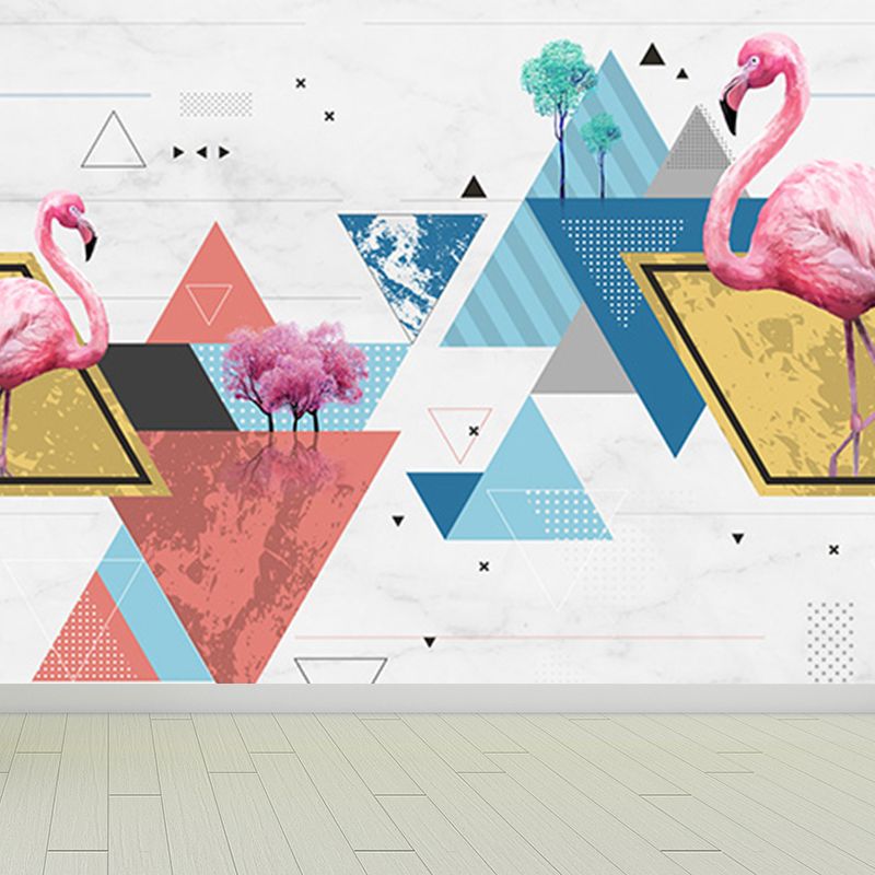 Big Flamingos Wall Paper Mural Moisture Resistant Tropical Bedroom Wall Covering