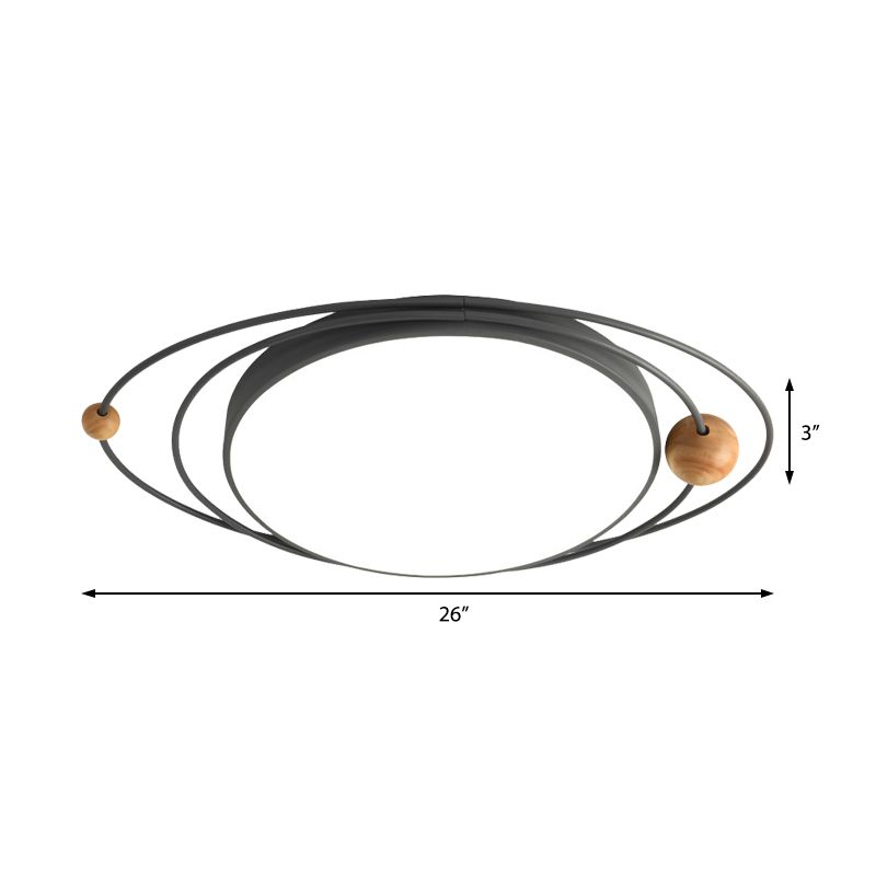 Drum Flush Lamp with Orbit Design Nordic Style Metal Led Indoor Flush Ceiling Light in Green/Grey/White, 21"/26"/31" W