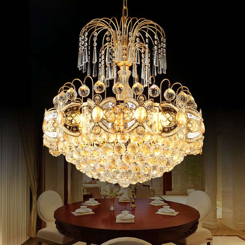 Dome Chandelier Light Contemporary Crystal 10 Lights Gold Ceiling Light Fixture for Dining Room