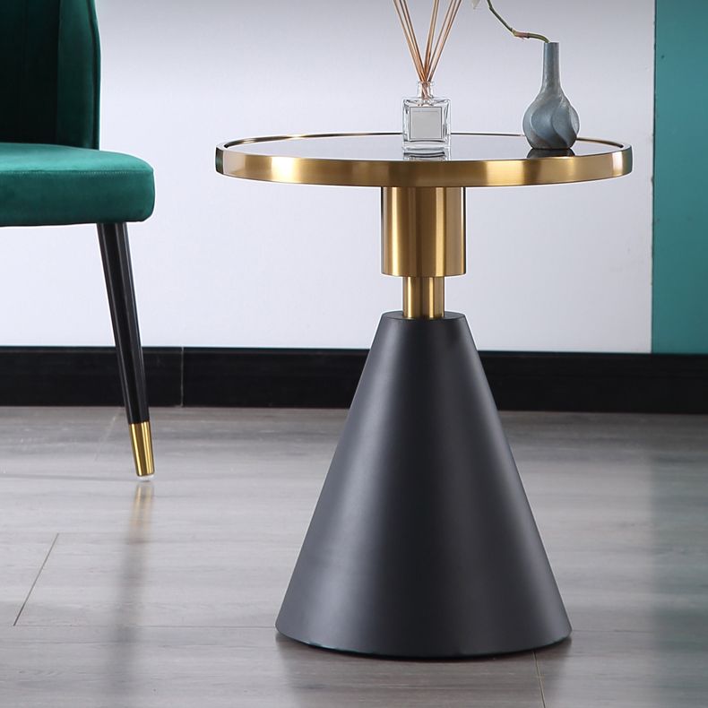 Marble Top Glossy End Table,21.6" Tall Round Pedestal End Table