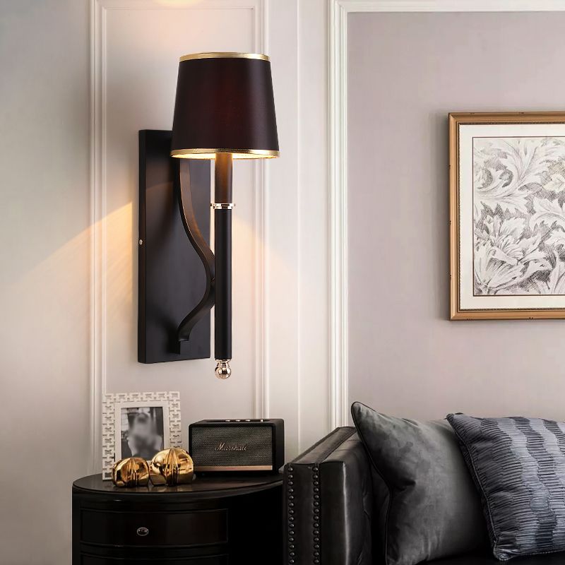 Conical Wall Light Minimalist Metallic 1 Head Black Wall Mount Lamp with Right Angle Arm