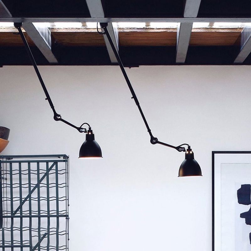 Dome Metallic Shade Pendant Lamp Modern Style 1 Bulb Black/Gray Ceiling Lighting with Articulated Arm for Kitchen