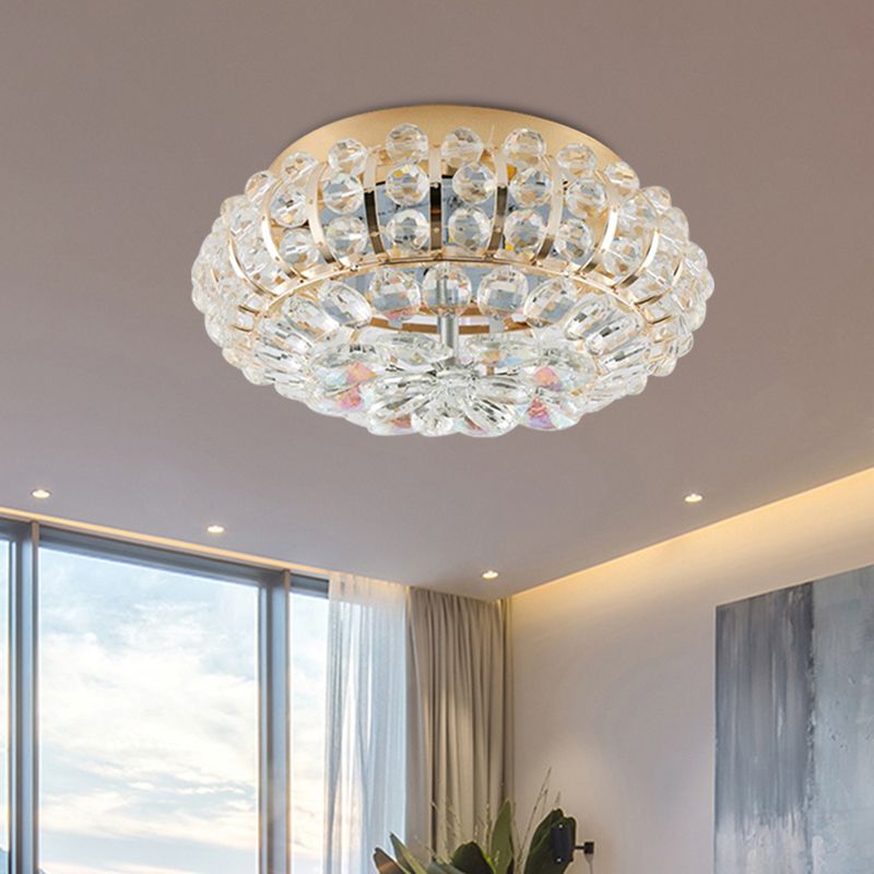 Embedded Crystal Round Small Flush Light Simplicity Corridor LED Close to Ceiling Lamp in Gold