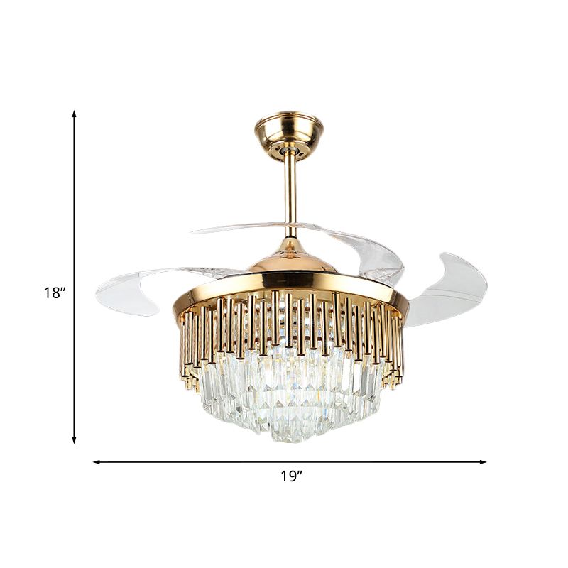 Schwarz/goldgeschichtetes Drum Lüfter Lampe postmoderne Kristall 3-Blatt-Esszimmer LED SEMI BUSCH Light, 19 "breit