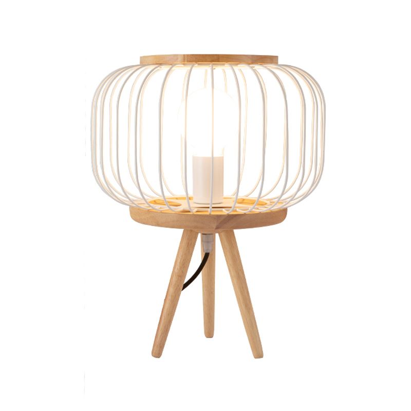Tavolo da ferro a gabbia leggero modernista 1 testa lampada da scrivania bianca/nera con base di treppiede in legno