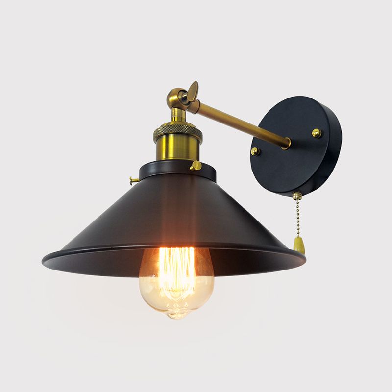 Industrial Tapered Shape Wall Mount Light Fixture Metal Sconce Lamp in Black