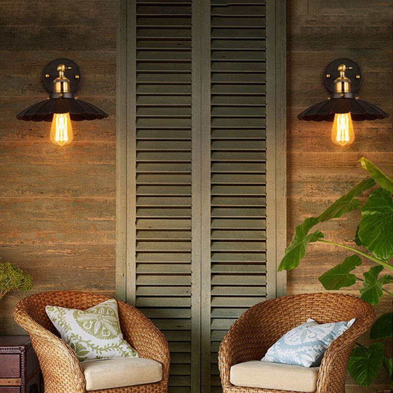 Metal Geometric Shape Wall Lights Industrial 1-Light Wall Light Sconce in Black