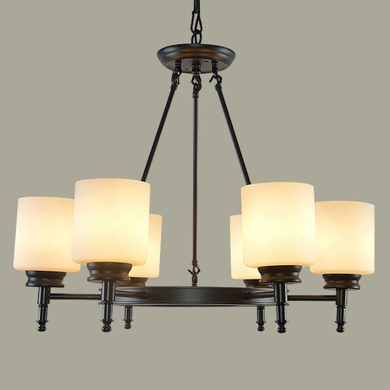 Luz de lámpara de araña en forma de cilindro de retro Opal Glass Lighting para sala de estar