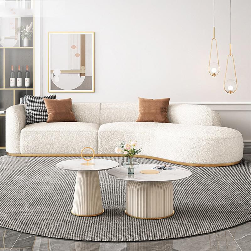 Glam Sectional Sofa White Curved Corner Sleeper Sectional with 3 Pillows