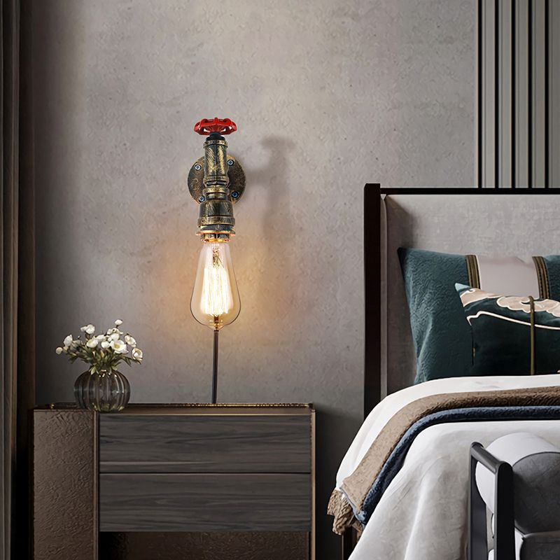 Industrial Metal Wall Sconce Pipe Shape Wall Light for Living Room in Rust
