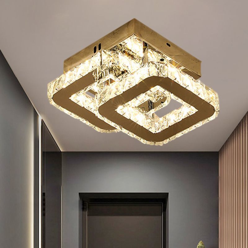 Round/Square/Semicircle Ceiling Mount Modern Clear Crystal Blocks LED Corridor Semi Light Fixture in Stainless-Steel