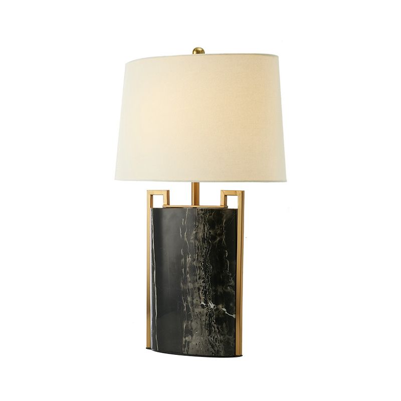 15 "/18" W Minimalistisch 1-licht nachtlamp Zwart en wit taps toelopend tafellicht met stofschaduw en marmeren basis