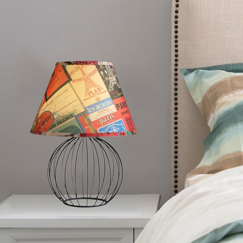 Éclairage de bureau de salon godet Tissu vintage 1 lumière Lumière de nuit noire avec base de cage orbe