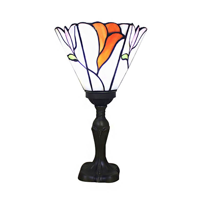 Classic Tiffany Cone Desk Light Glass 1 Head Inverted Desk Lamp in White/Yellow/Blue for Living Room