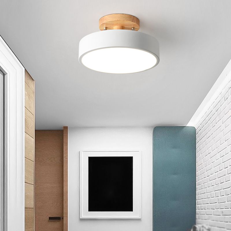 LED Round Semi Flush Nordic Metal and Wood Ceiling Semi Flush in 5 - Colors