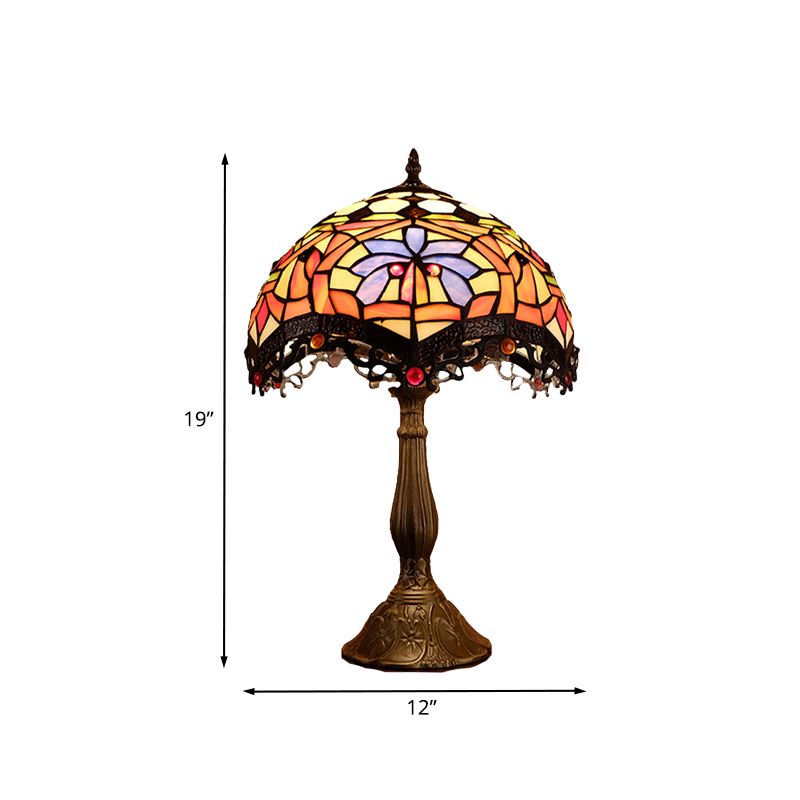 Lampe de table de nuit festonnée, 1 tête en verre taillé à la main, style Tiffany, lampe de chevet en bronze
