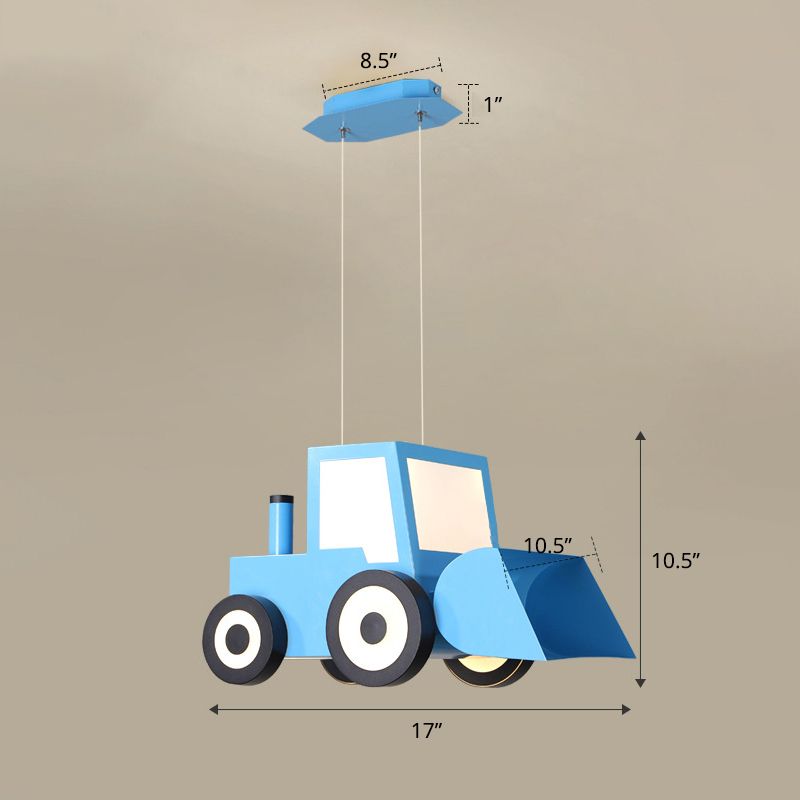 Cartoon Bulldozer LED Chandelier Lamp Metal Boys Bedroom Éclairage en suspension