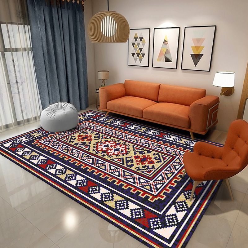Moroccan Tribal Print Rug Nostalgia Polyester Indoor Rug Stain Resistant Carpet for Home Decor