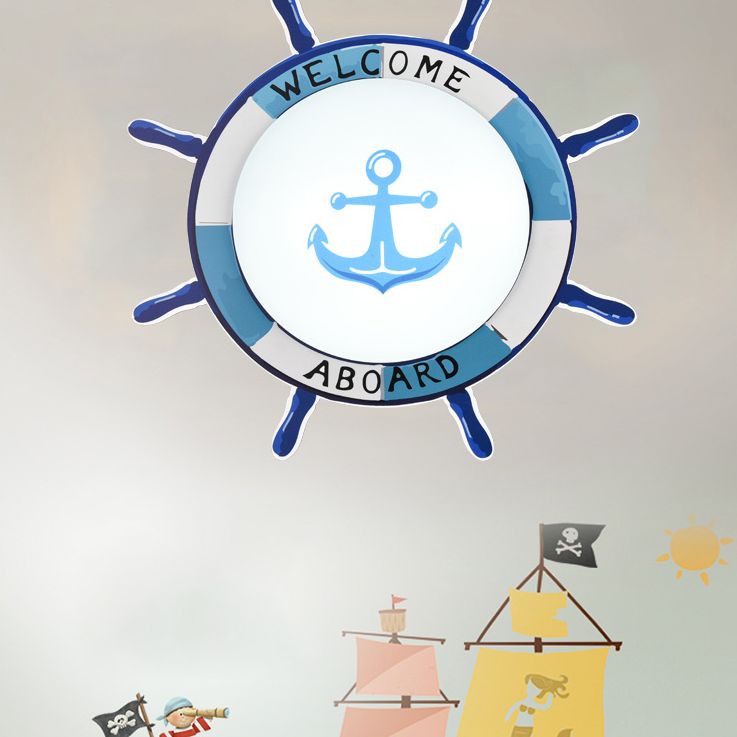Plafonnier de chambre d'enfant, luminaire de Style méditerranéen, créatif, bateau de Pirate, gouvernail, chambre de garçon, lampe de chambre à coucher de dessin animé